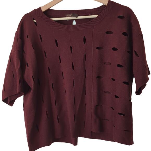 Kerisma Cut Out Crop Sweater Womens Top Burgundy Open Boxy OS S-XL Relaxed Wool - Picture 1 of 7